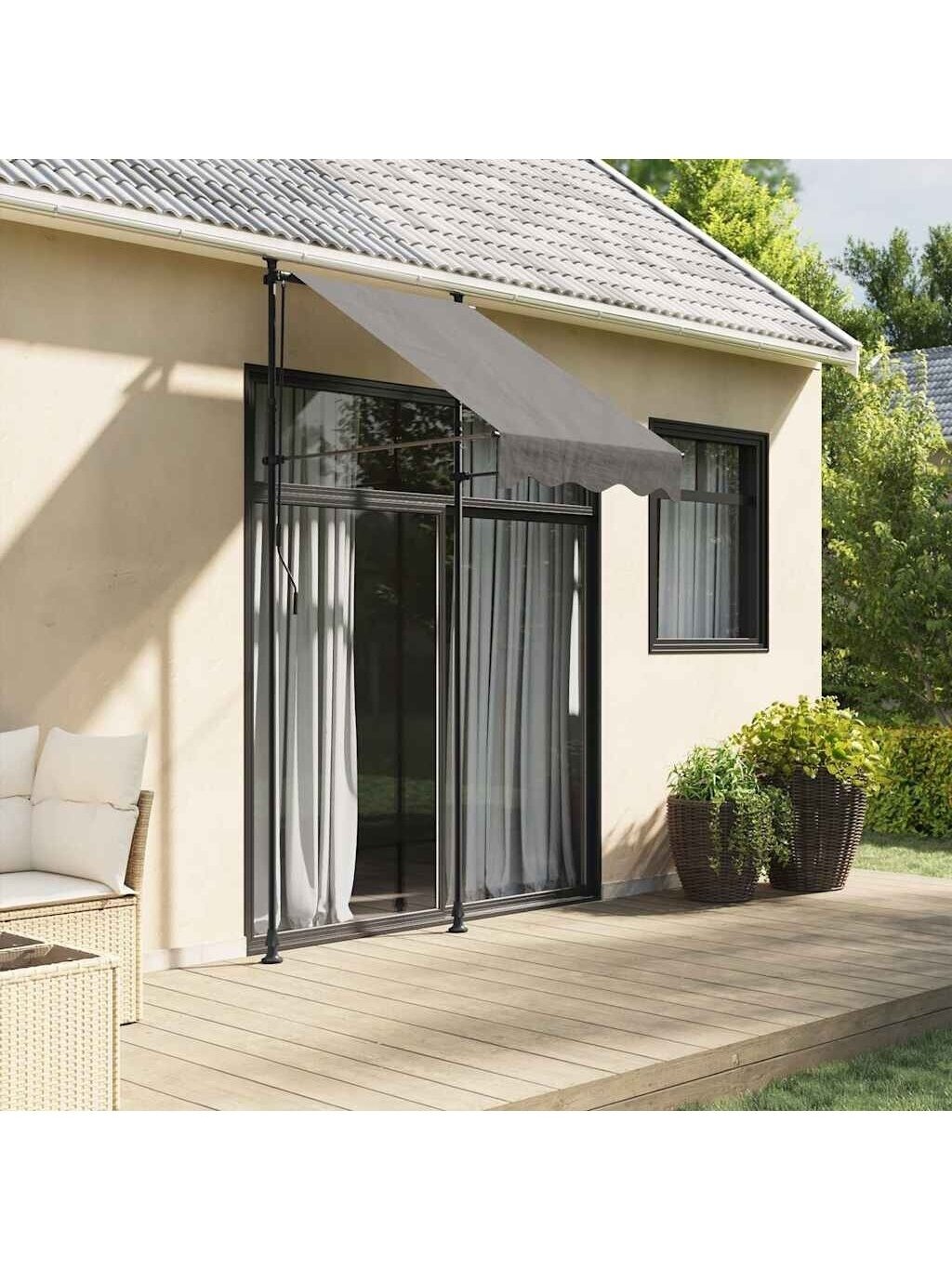 Retractable awning, anthracite, 100x150 cm, fabric and steel