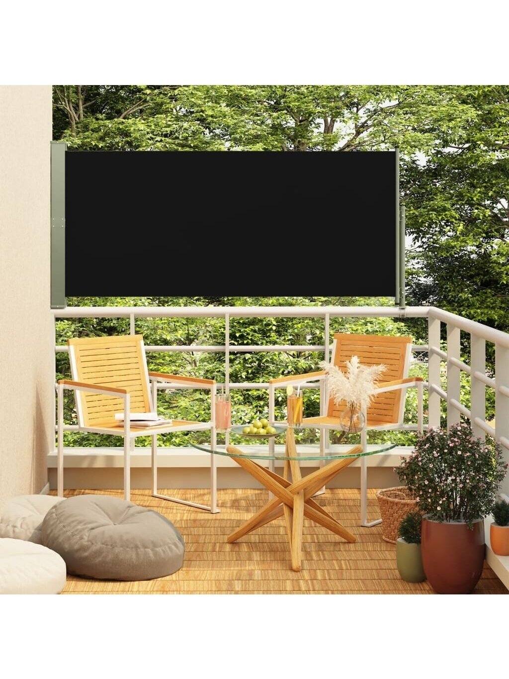 Retractable side yard screen, black, 160×300 cm