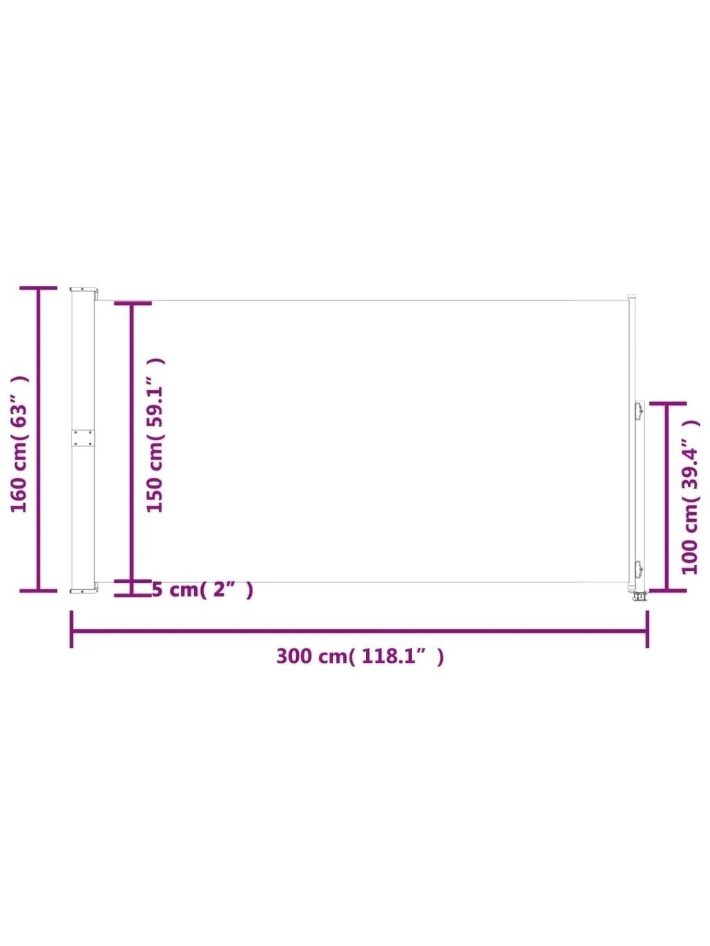 Retractable side yard screen, black, 160×300 cm 7