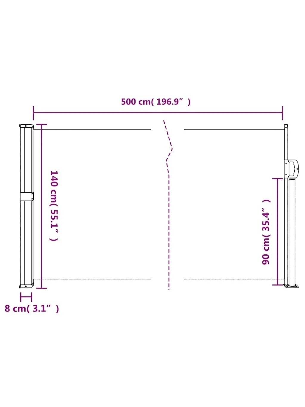 Retractable side awning, cream, 140 x 500 cm 9
