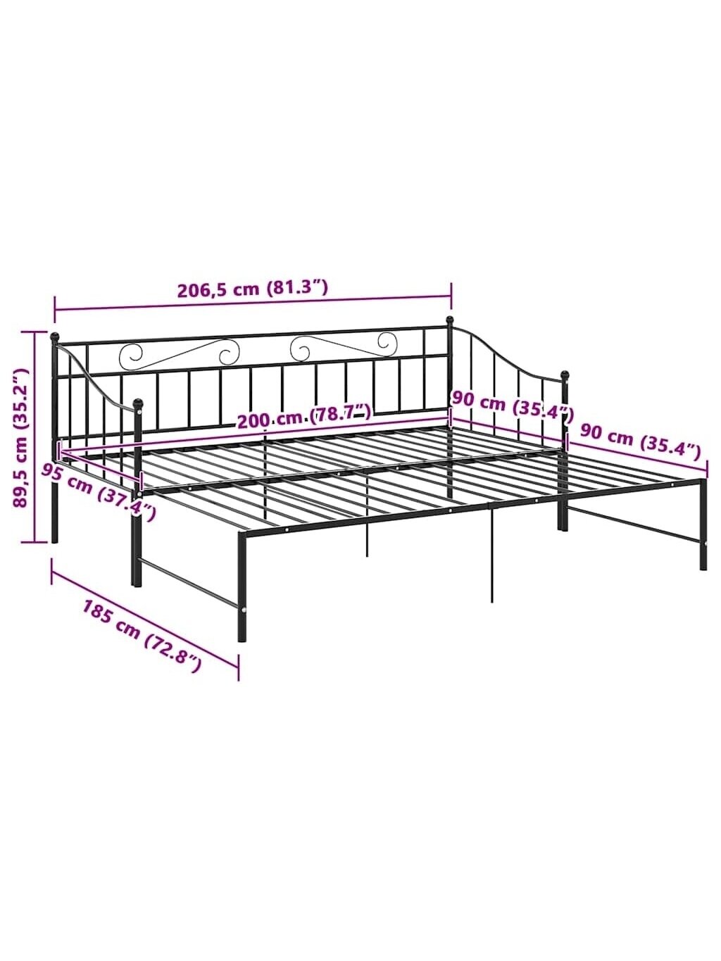 Pull-out sofa bed frame, black, 90 × 200 cm, metal 9 Pull-out sofa bed frame, black, 90 × 200 cm, metal 9