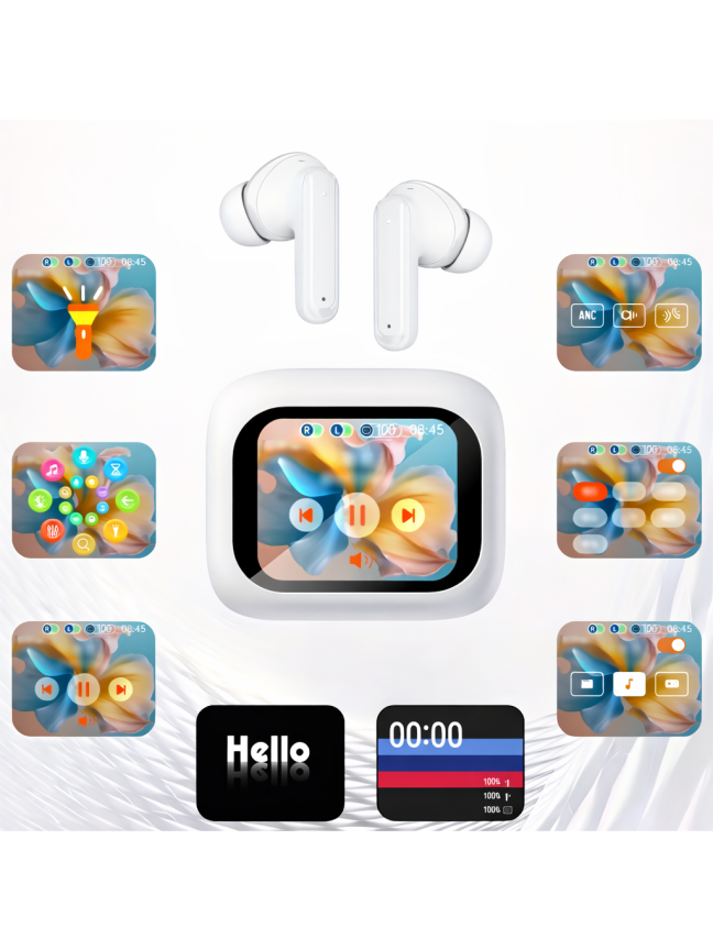 Smart AI translator earbuds with touch screen, Bluetooth 5.4, ENC noise cancellation (white) 2 Smart AI translator earbuds with touch screen, Bluetooth 5.4, ENC noise cancellation (white) 2