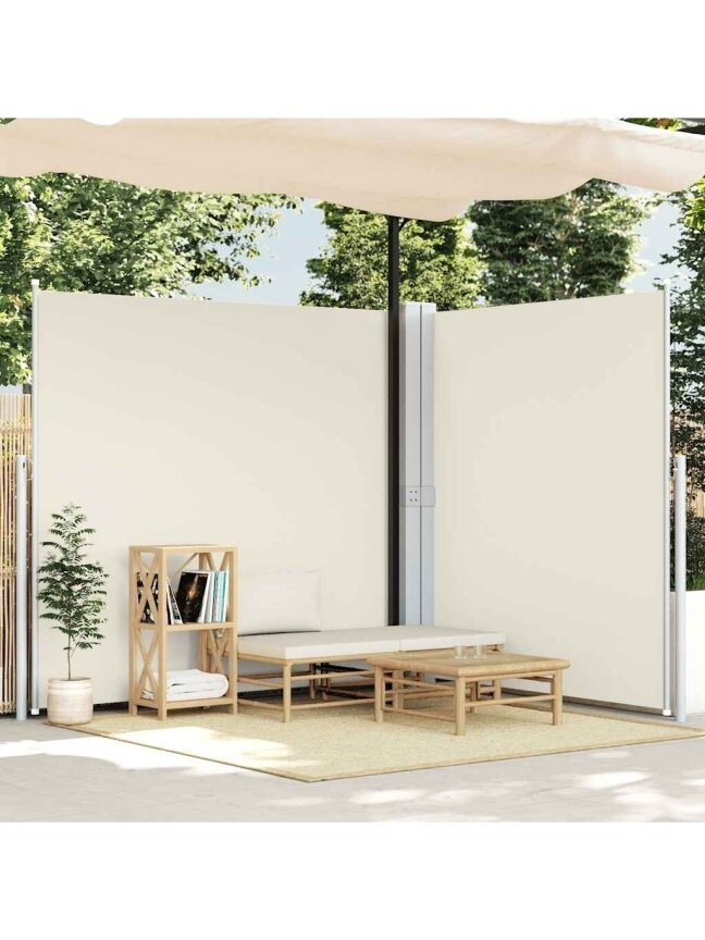 Ištraukiama dviguba šoninė kiemo pertvara, kreminė, 170x600cm