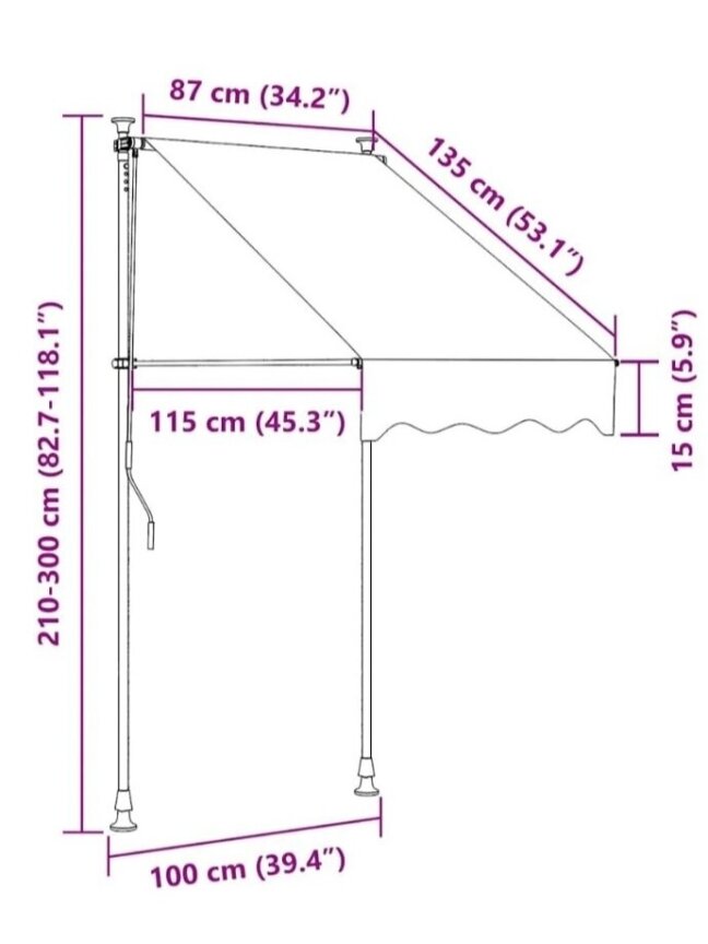 Retractable awning, anthracite, 100x150 cm, fabric and steel 8