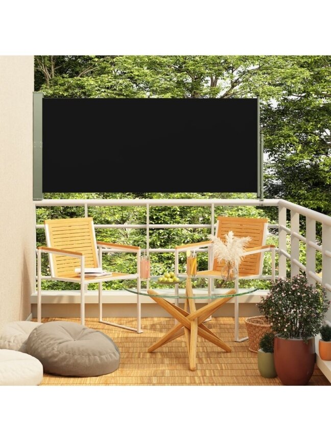 Retractable side yard screen, black, 160×300 cm