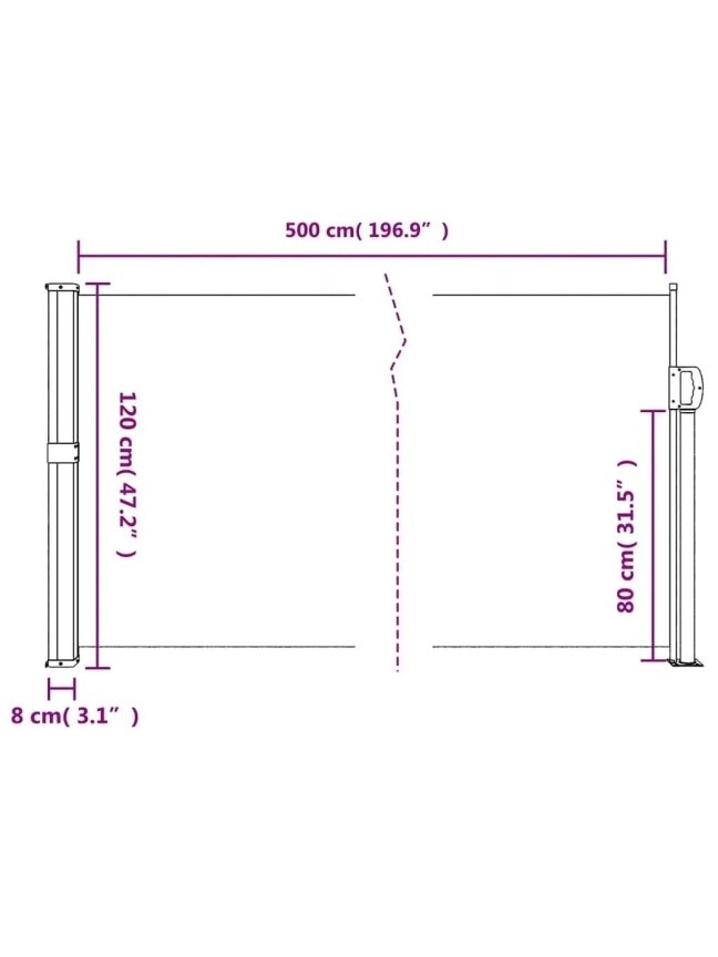 Retractable Side Awning, Anthracite, 120 × 500 cm. 9 Retractable Side Awning, Anthracite, 120 × 500 cm. 9