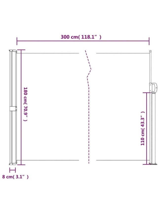 Retractable side awning, cream, 180 × 300 cm 9 Retractable side awning, cream, 180 × 300 cm 9