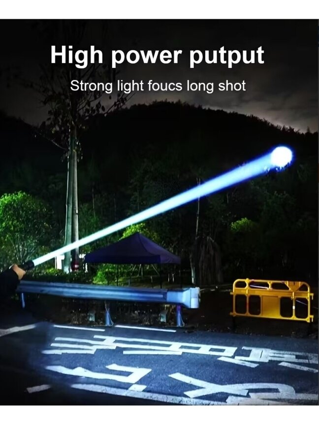 Ultra-bright LED telescopic flashlight with zoom focus function and digital display. 2