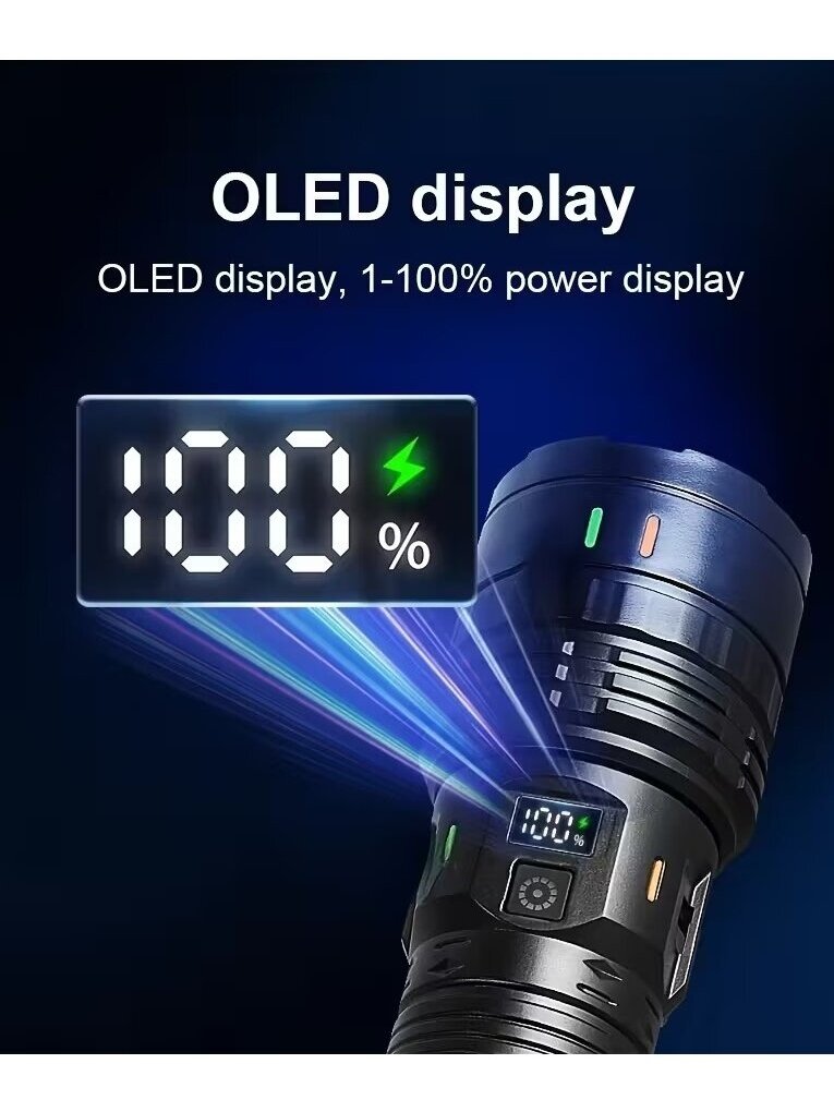 Ultra-bright LED telescopic flashlight with zoom focus function and digital display. 1