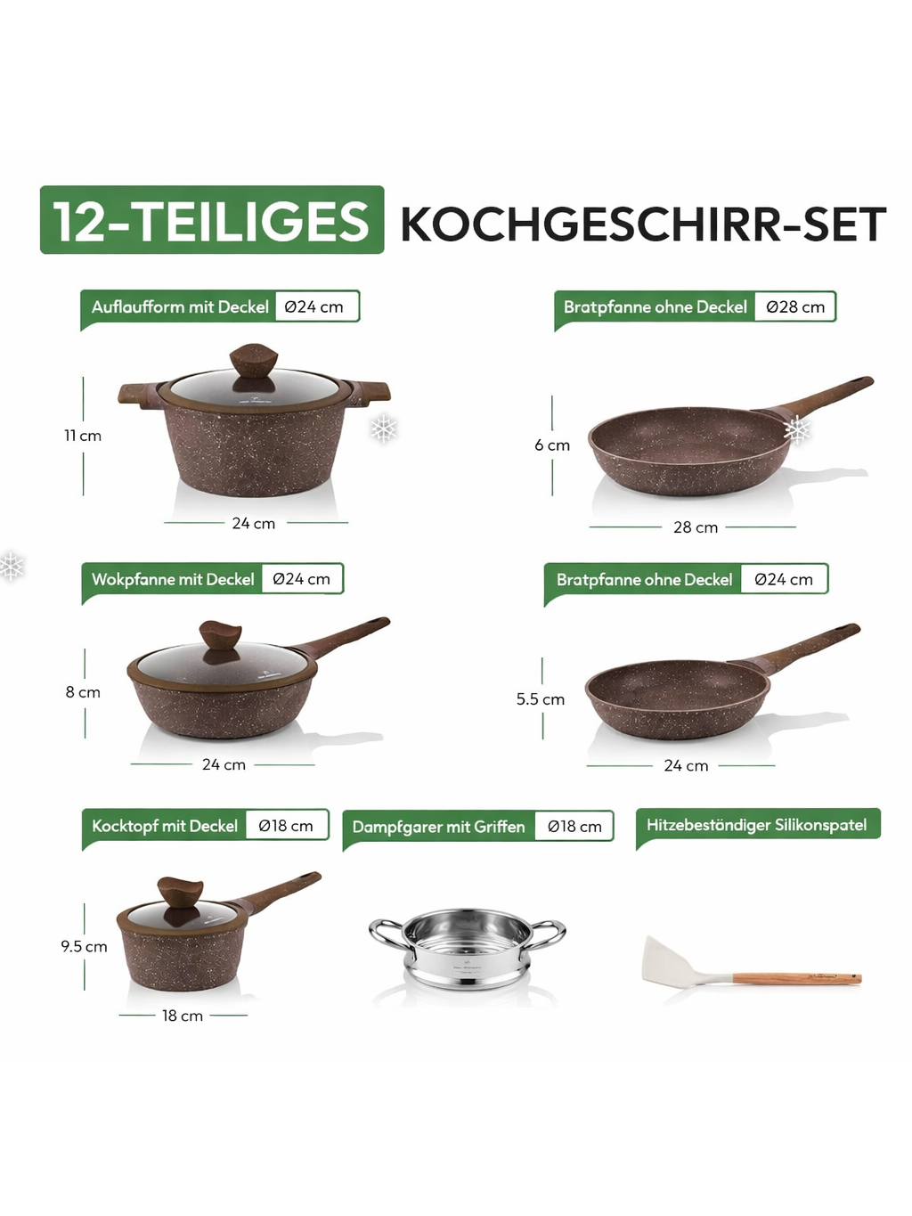 Just Perfecto MK‑26 – 12‑osaline graniitnõude komplekt, pruun 2