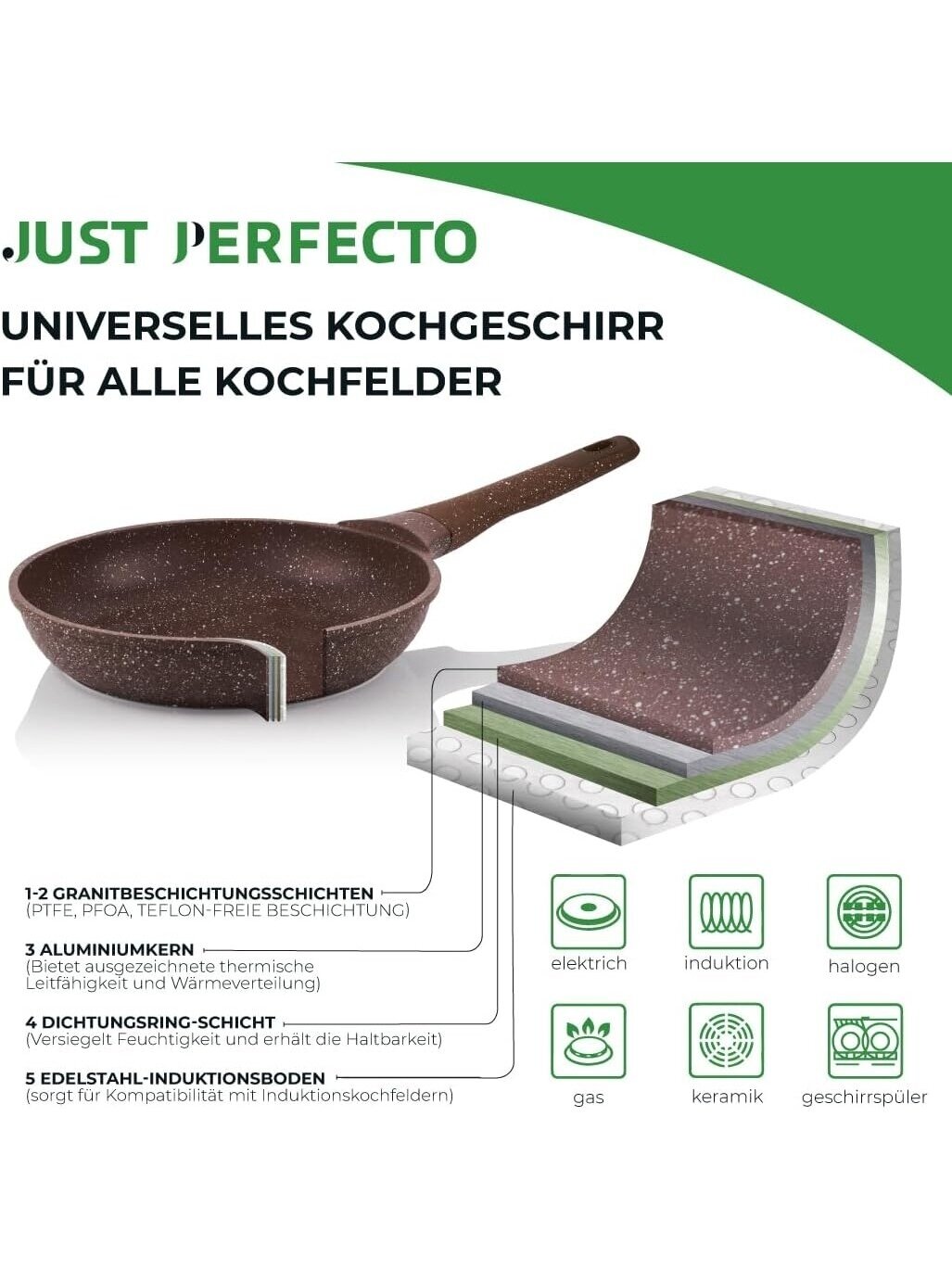 Just Perfecto MK‑26 – 12‑osaline graniitnõude komplekt, pruun 3
