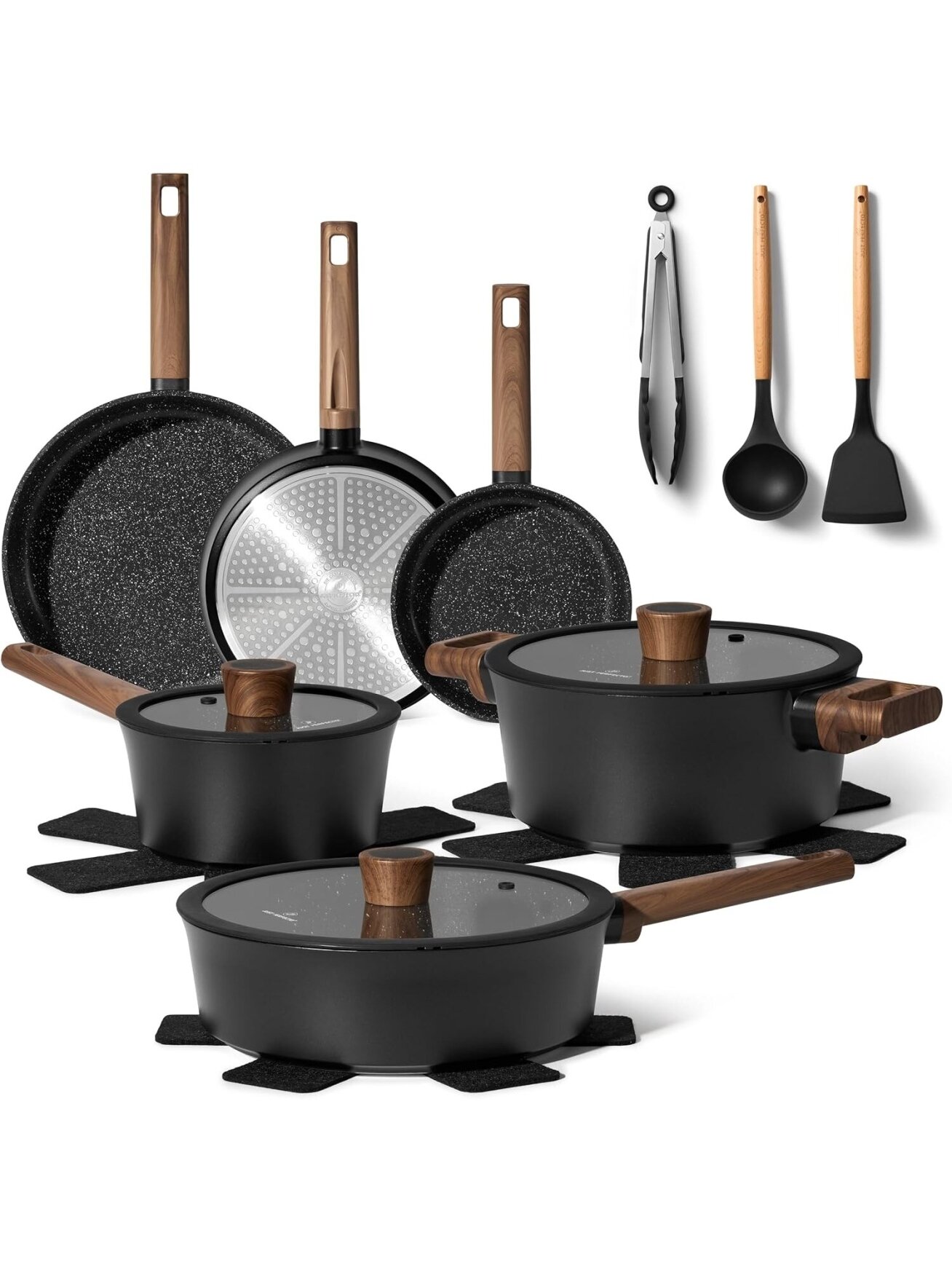 Just Perfecto MK-111, 15-Piece Granite Cookware Set – Black
