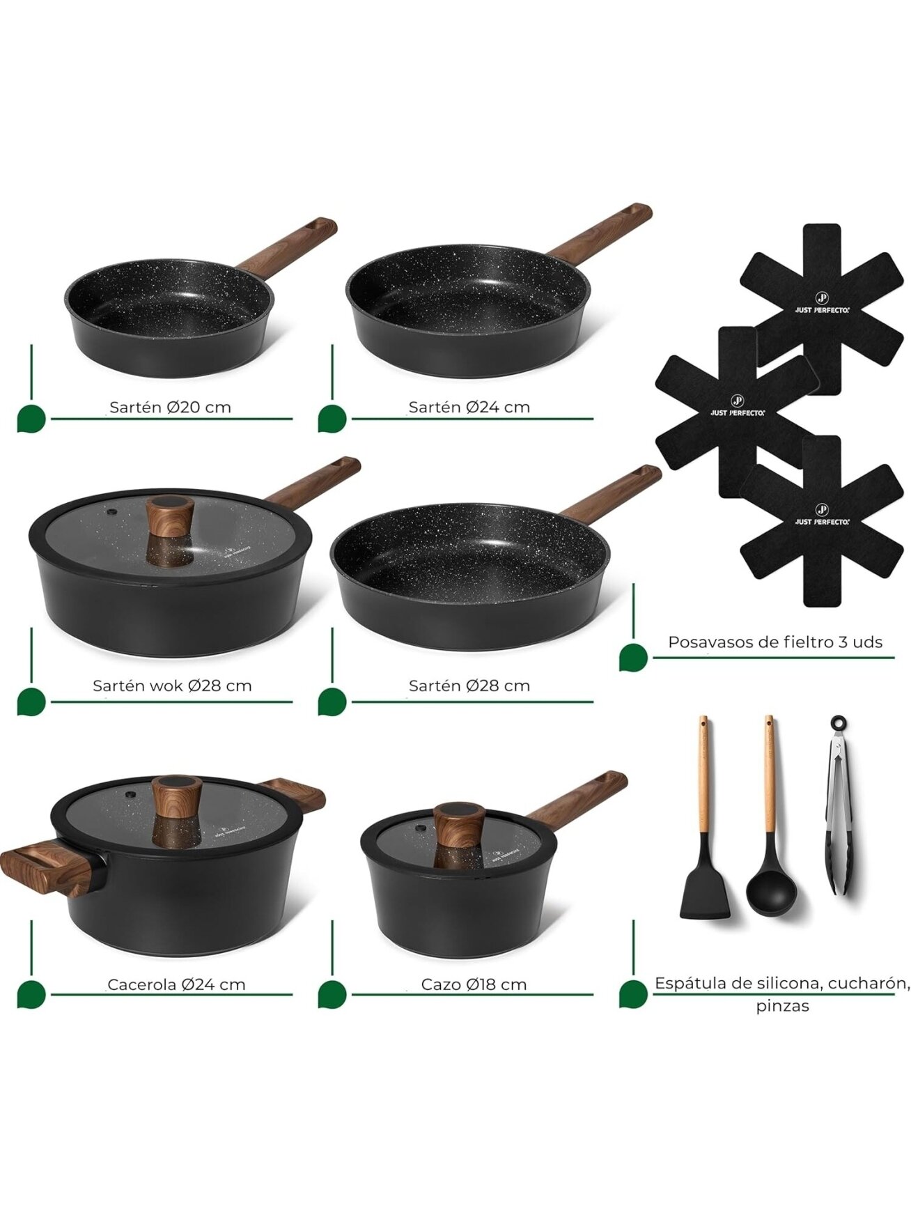 Just Perfecto MK-111, 15-Piece Granite Cookware Set – Black 1