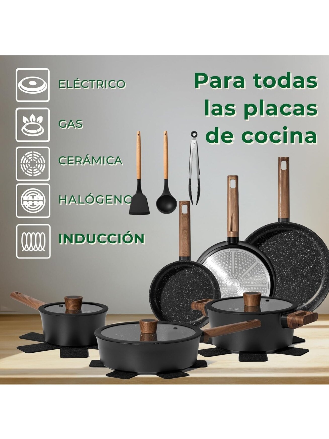 Just Perfecto MK-111, 15-Piece Granite Cookware Set – Black 2