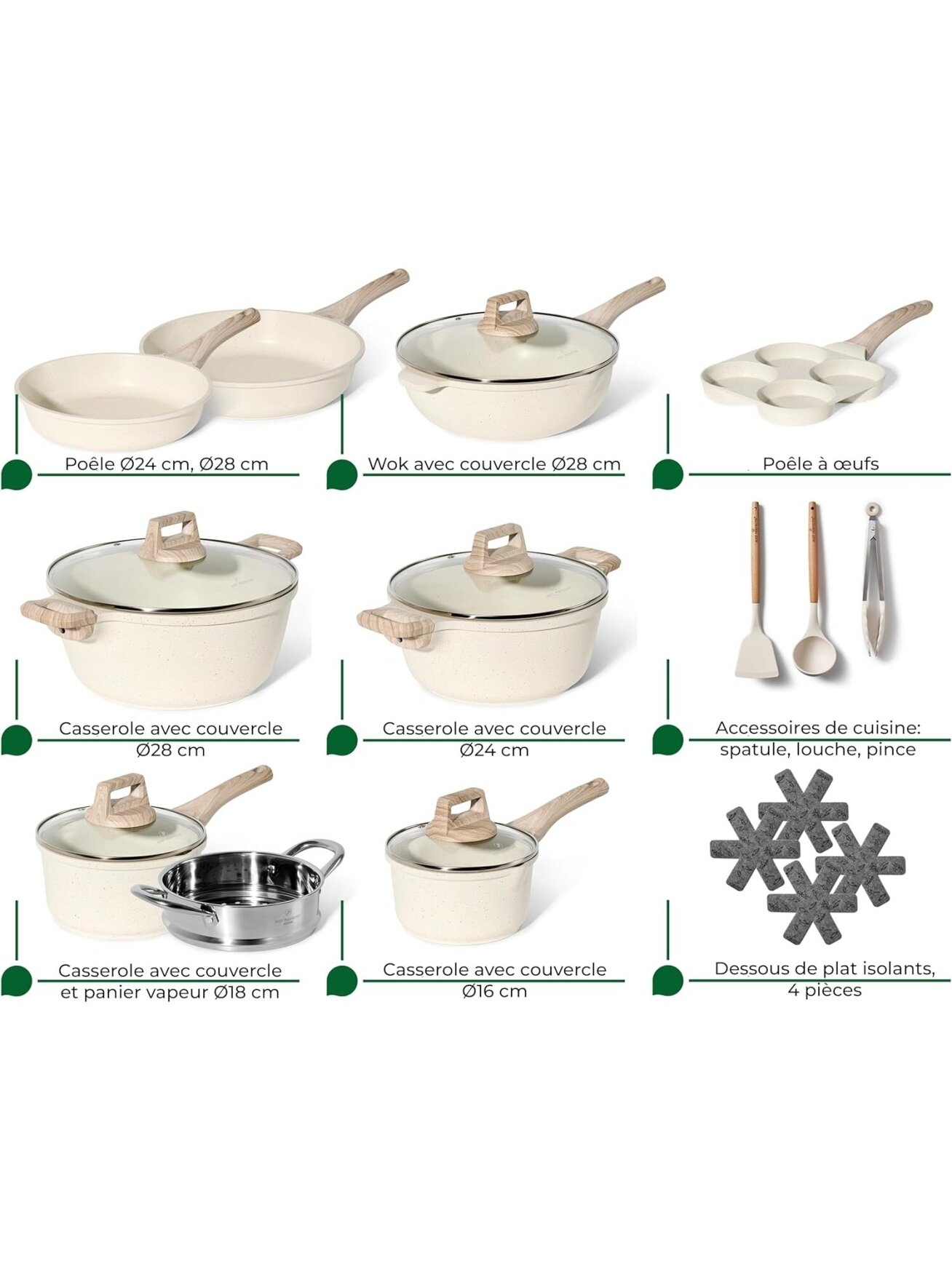 Just Perfecto MK-721, 21-Piece Granite Cookware Set – Beige 1