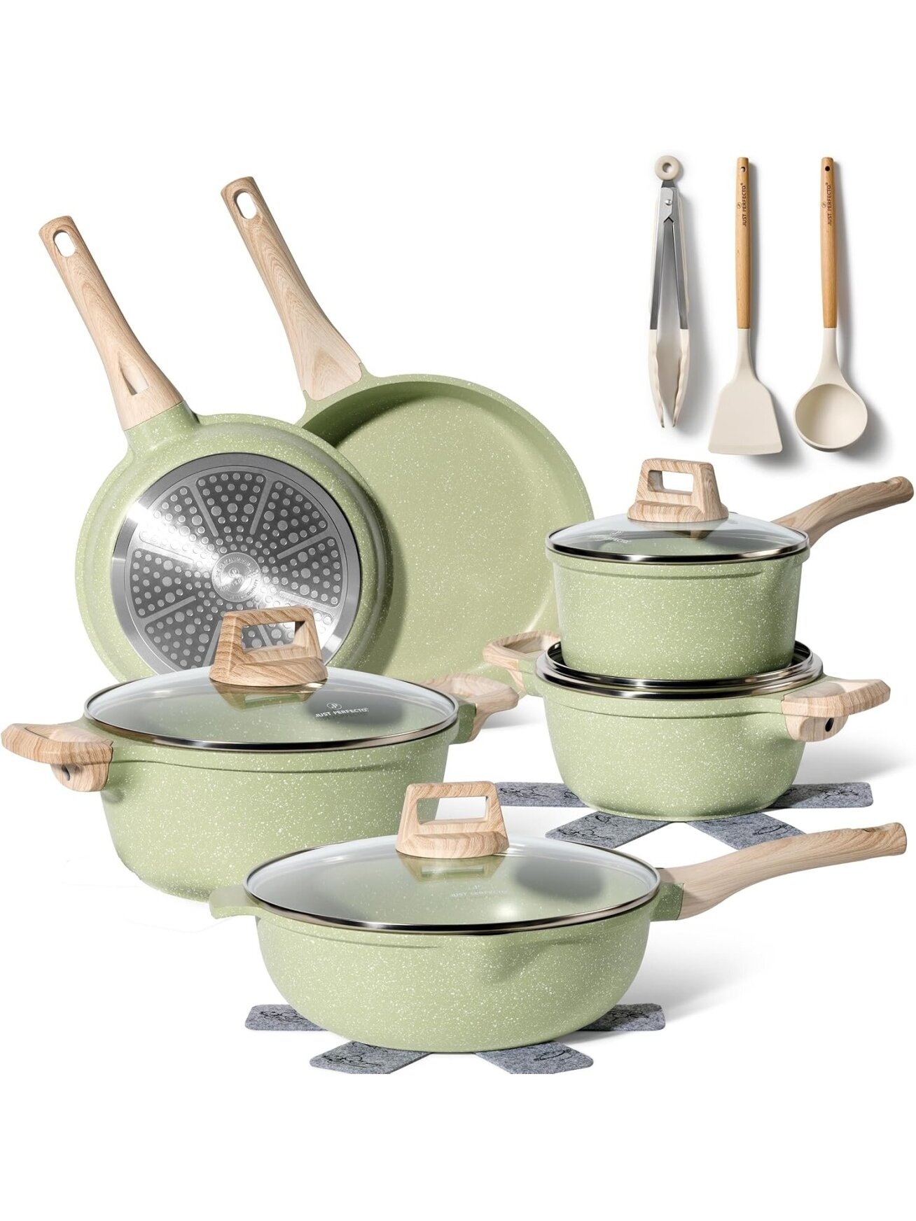 Just Perfecto MK-787: 15-Piece Granite Cookware Set – Green