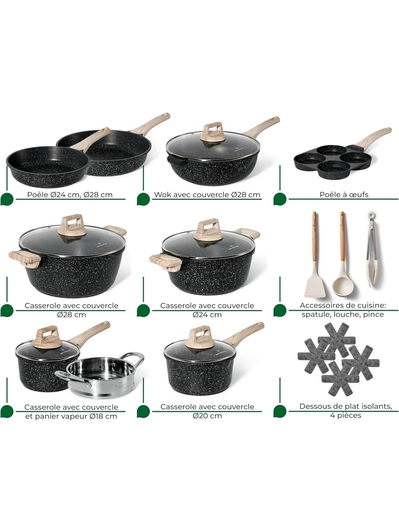 Just Perfecto MK-722, 21-Piece Granite Cookware Set - Black 1