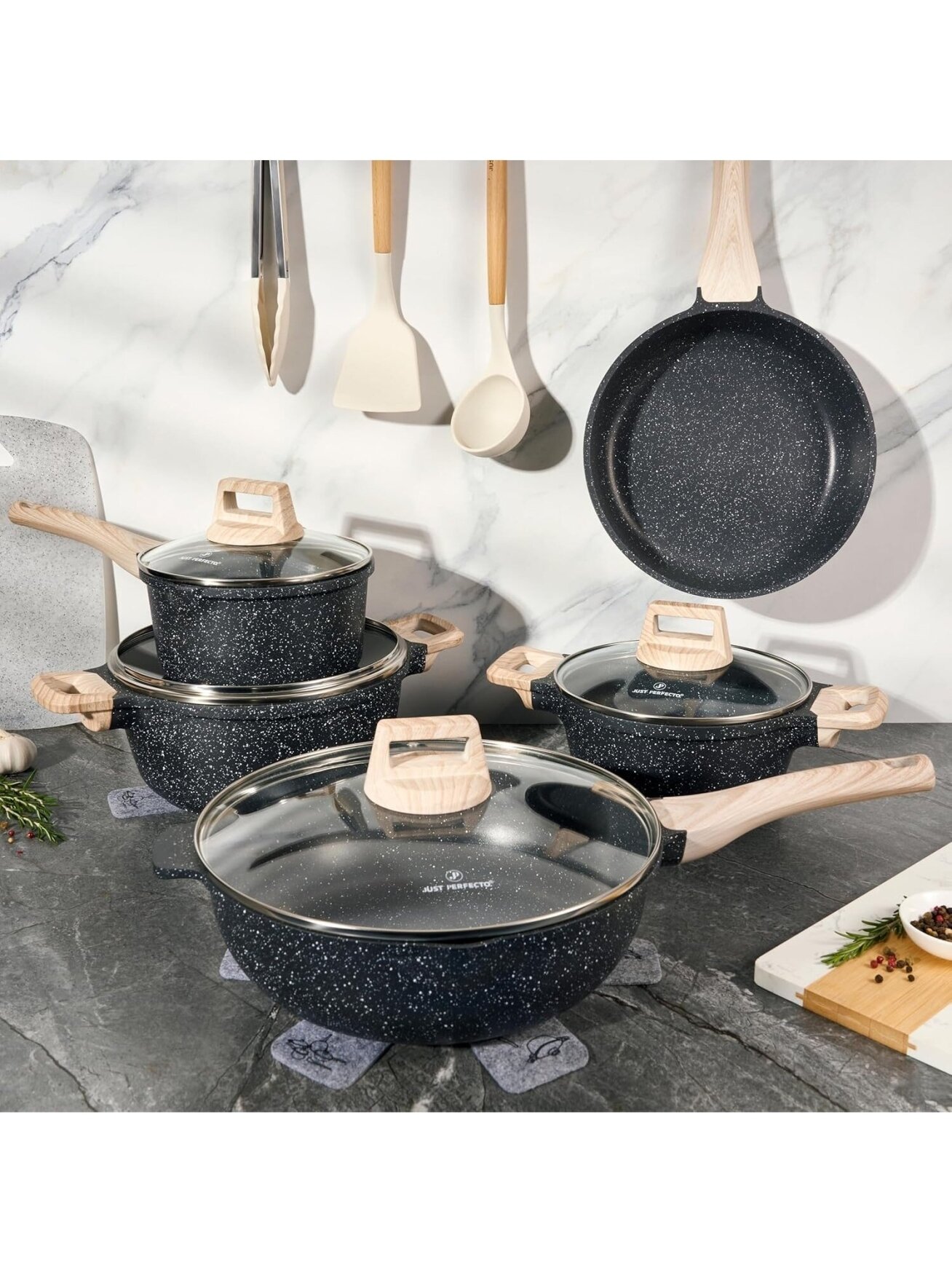 Just Perfecto MK‑778: 14‑Piece Granite Cookware Set – Black 1
