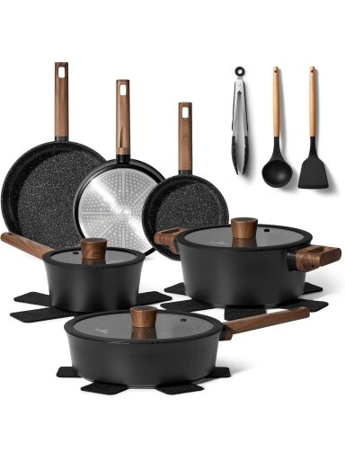 "Just Perfecto" MK-111, 15 dalių granitinės virtuvės indų rinkinys – juodas "Just Perfecto" MK-111, 15 dalių granitinės virtuvės indų rinkinys – juodas