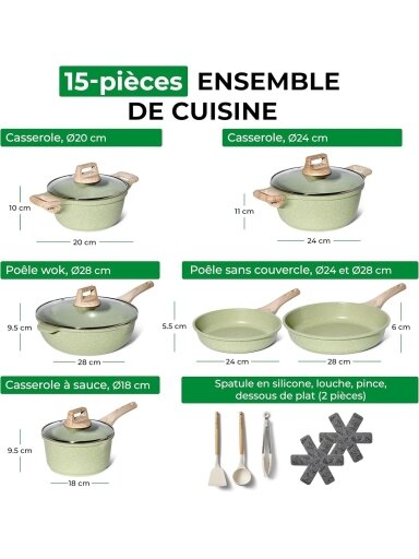 Just Perfecto MK-787: 15-Piece Granite Cookware Set – Green