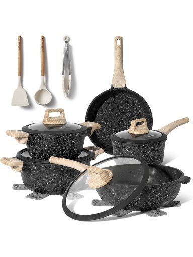Just Perfecto MK-889: 14-Piece Granite Cookware Set – Black