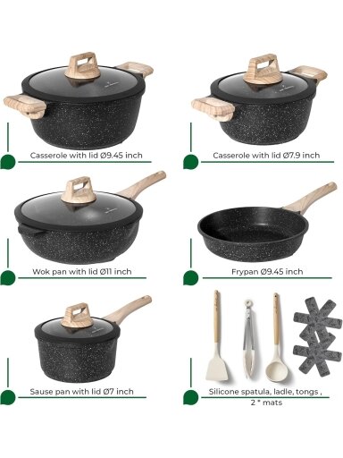 Just Perfecto MK-889: 14-Piece Granite Cookware Set – Black