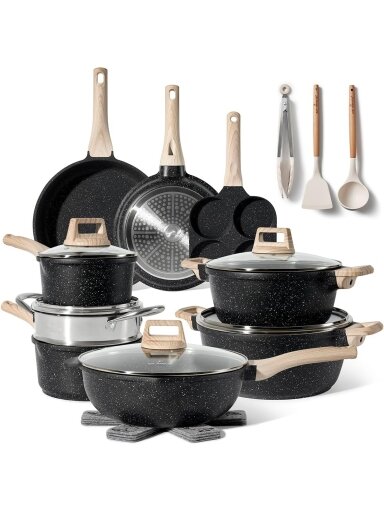 Just Perfecto MK-722, 21-Piece Granite Cookware Set - Black