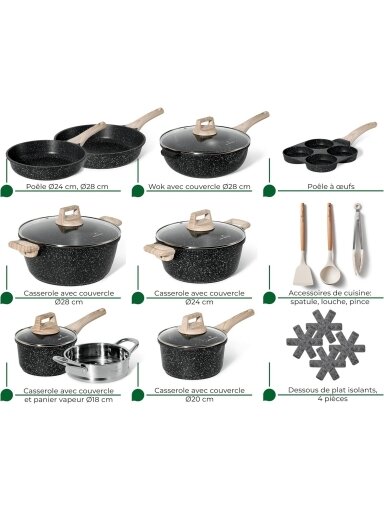Just Perfecto MK-722, 21-Piece Granite Cookware Set - Black