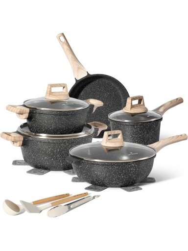 Just Perfecto MK‑778: 14‑Piece Granite Cookware Set – Black