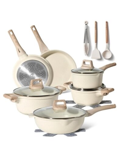 Just Perfecto MK-788: 15 dalių granito indų rinkinys – smėlio (beige) spalvos Just Perfecto MK-788: 15 dalių granito indų rinkinys – smėlio (beige) spalvos