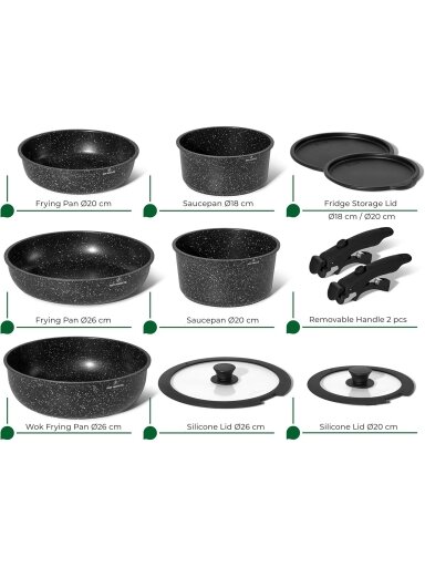 Just Perfecto MK-998: 11‑Piece Granite Cookware Set with Removable Handle – Black