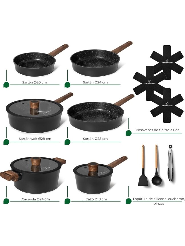 Just Perfecto MK-111, 15-Piece Granite Cookware Set – Black 1