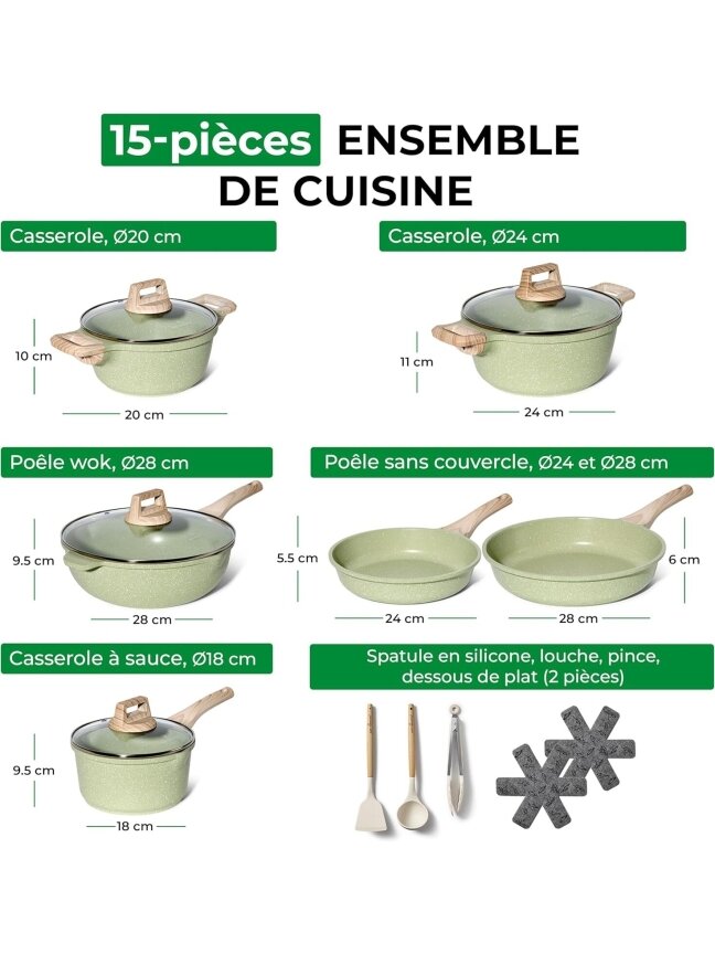 Just Perfecto MK-787: 15-Piece Granite Cookware Set – Green 1