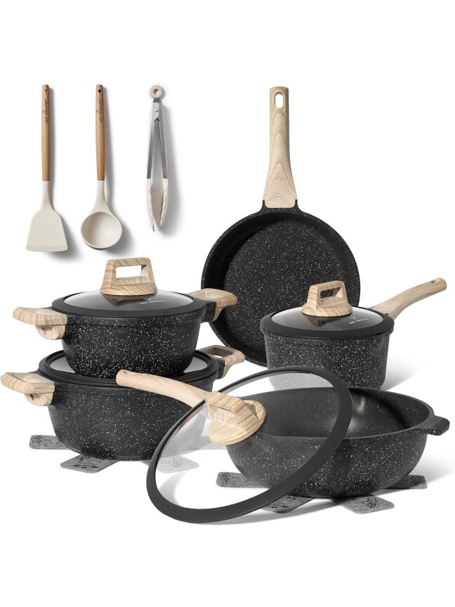 Just Perfecto MK-889: 14-Piece Granite Cookware Set – Black