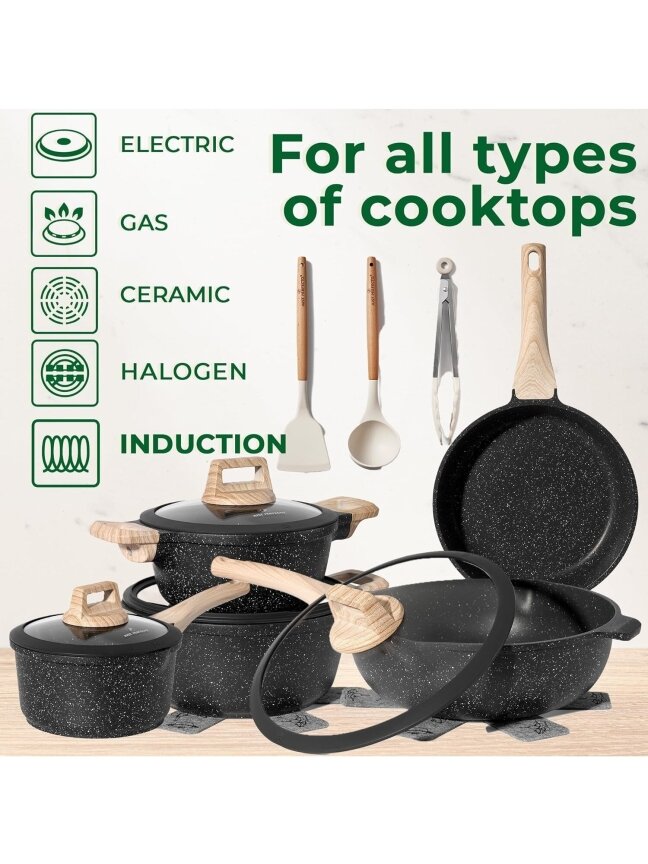 Just Perfecto MK-889: 14-Piece Granite Cookware Set – Black 5