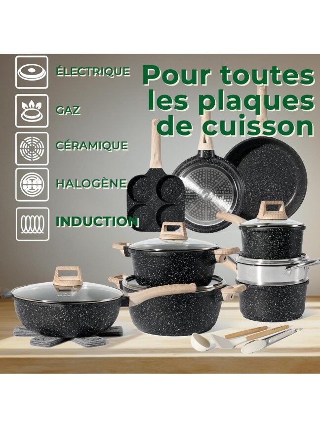 Just Perfecto MK-722, 21-Piece Granite Cookware Set - Black 2