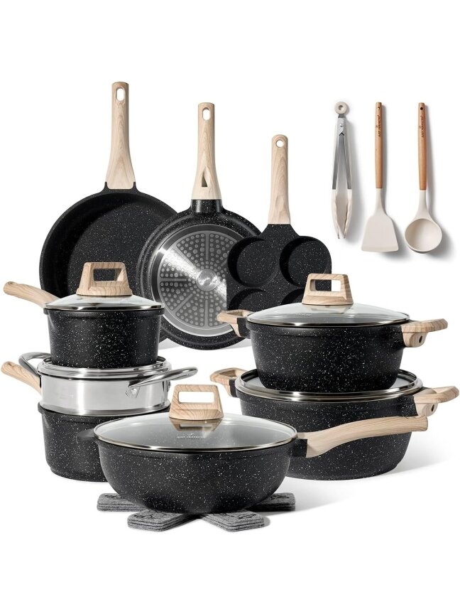 Just Perfecto MK-722, 21-Piece Granite Cookware Set - Black
