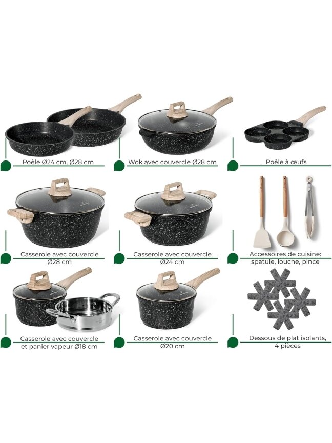 Just Perfecto MK-722, 21-Piece Granite Cookware Set - Black 1