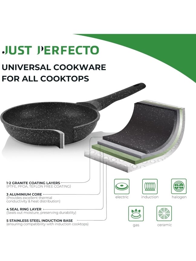 Just Perfecto MK‑778: 14‑Piece Granite Cookware Set – Black 5