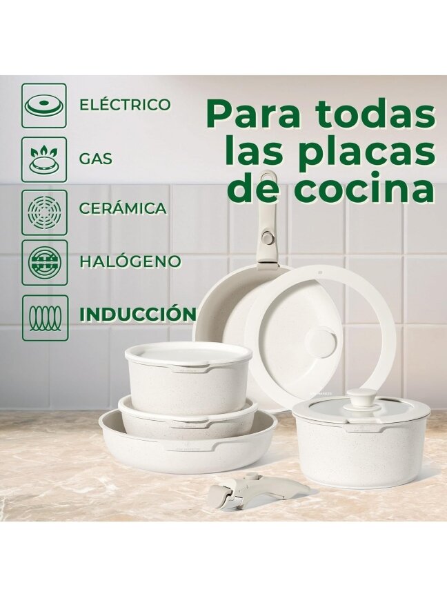 Just Perfecto MK-996: 18 Pieces Granite Cookware Set with Removable Handle - Biege 8