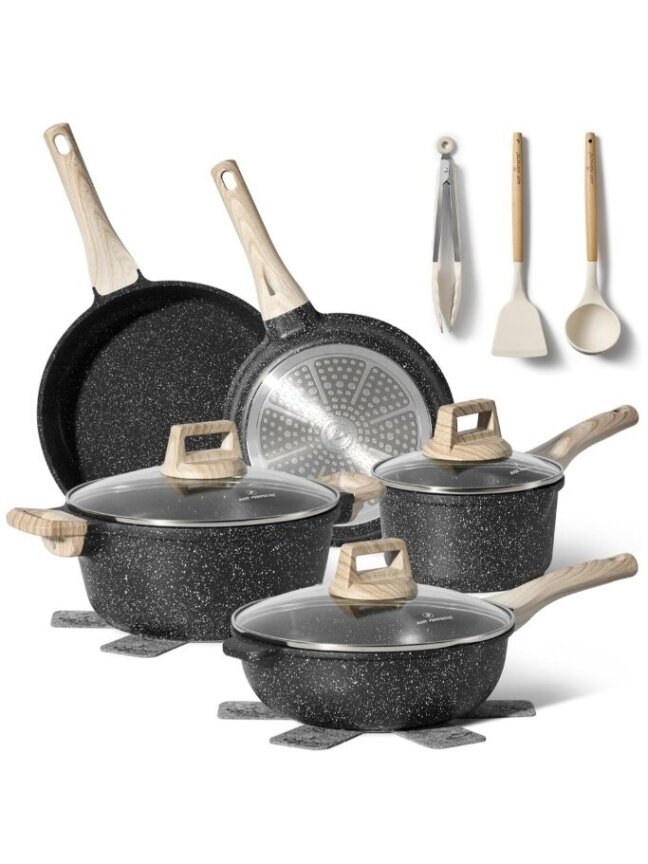 Just Perfecto MK-32: 13-Piece Granite Cookware Set – Black