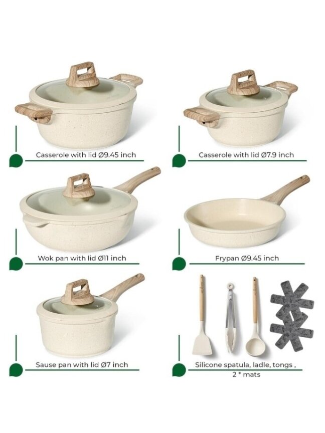 JUST PERFECTO NK-888, cookware set with induction pots and pans, 14 pcs., PTFE- and PFOA-free 1