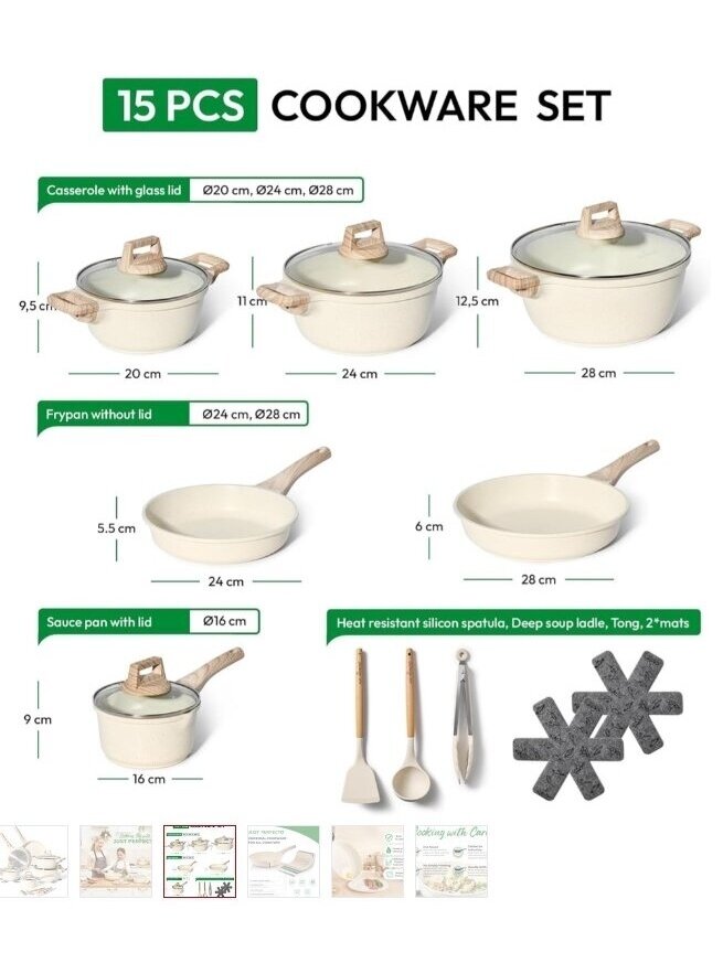 Just Perfecto MK-888: 15-Piece Granite Cookware Set – Beige 1