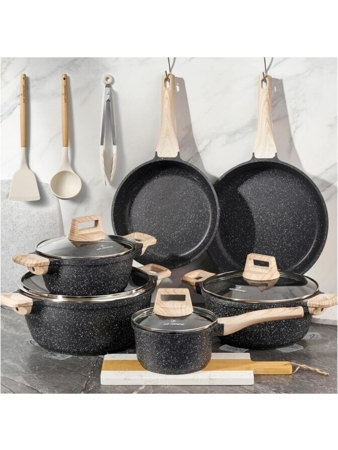 Just Perfecto MK-27: 15-Piece Cookware Set – Black 2
