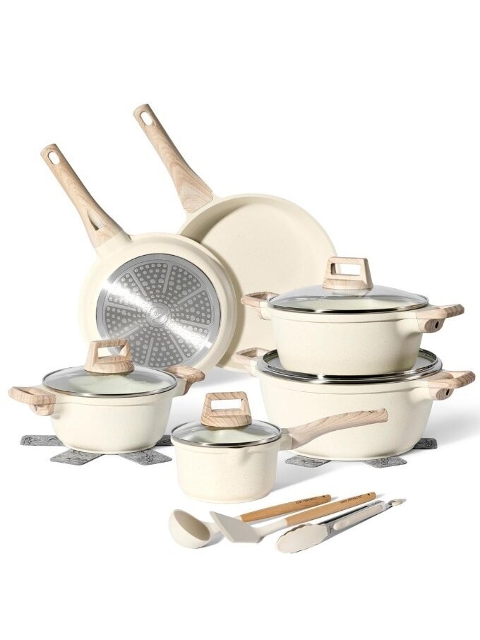 Just Perfecto MK-888: 15-Piece Granite Cookware Set – Beige