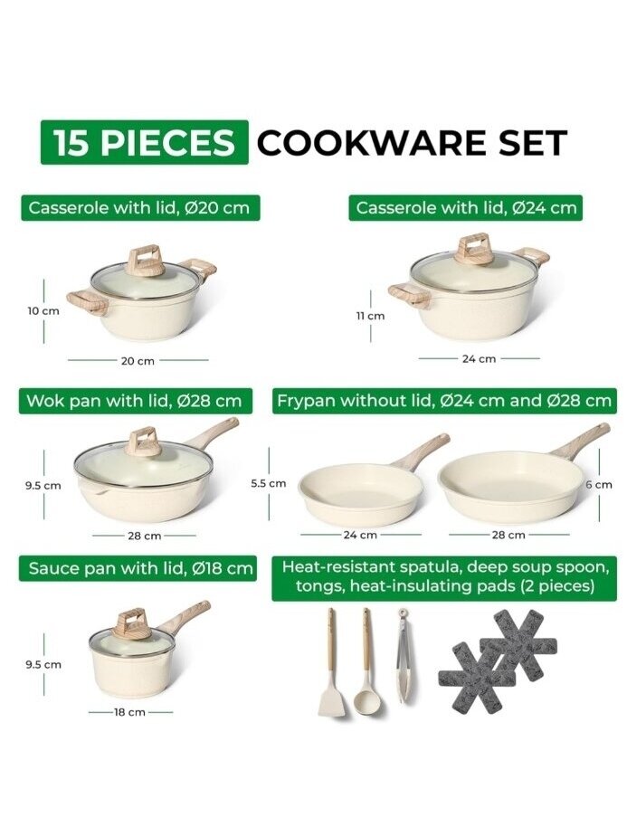 Just Perfecto MK-788: 15-Piece Granite Cookware Set – Beige 1