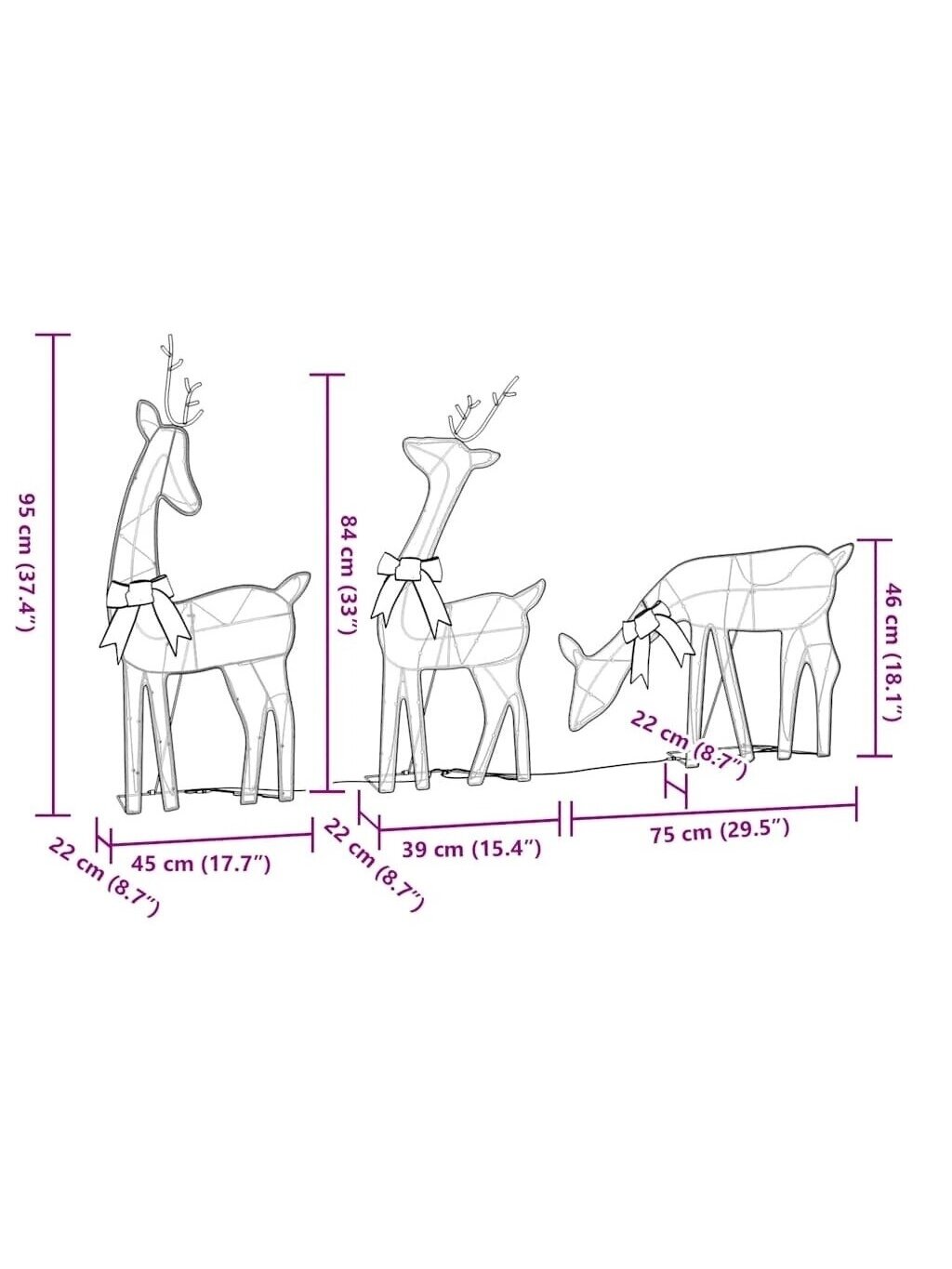 Christmas Reindeer Decoration Set, 3 pcs, 90 Warm White LEDs. 5