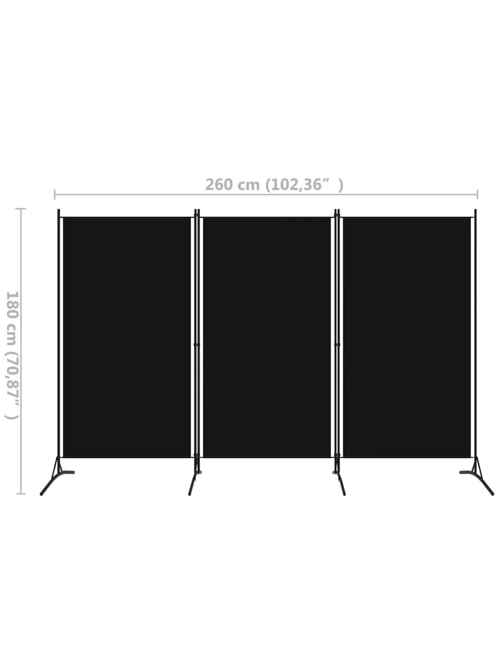 Room divider, 3-panel, black, 260×180 cm 4