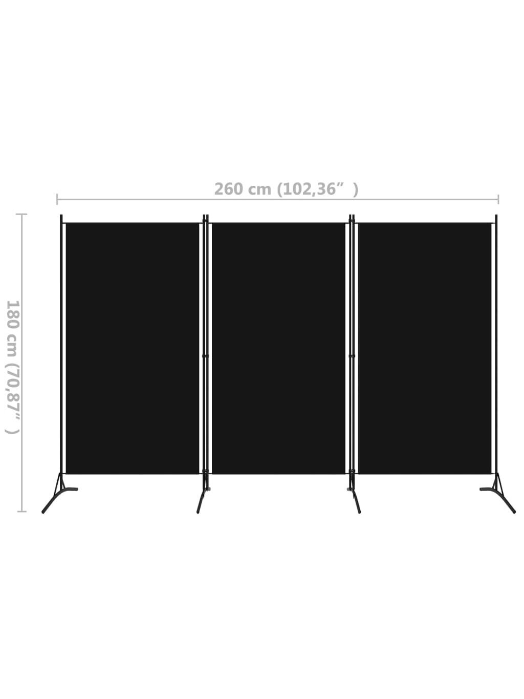 Room divider, 3-panel, black, 260x180 cm 4