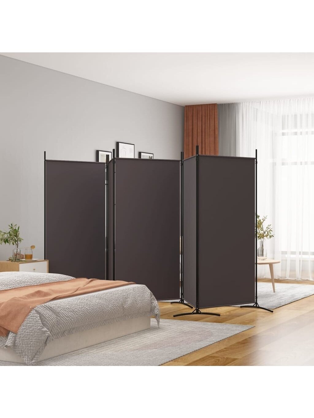 Room divider, 5 panels, brown, 433 × 180 cm, fabric
